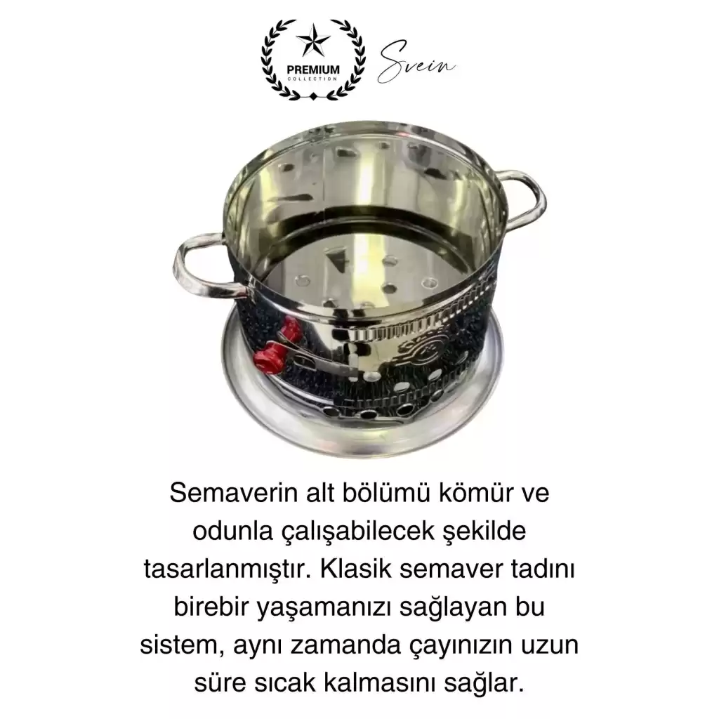 Premium Çift Musluklu 10 lt Kömürlü Kamp Piknik İçin Çok Amaçlı Odunlu Çay Semaveri Paslanmaz Çelik