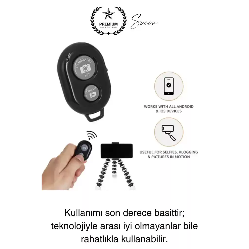 Bluetooth Kablosuz Uzaktan Kumanda İOS Android Uyumlu Selfie Fotoğraf Video Çekme Remote Shutter