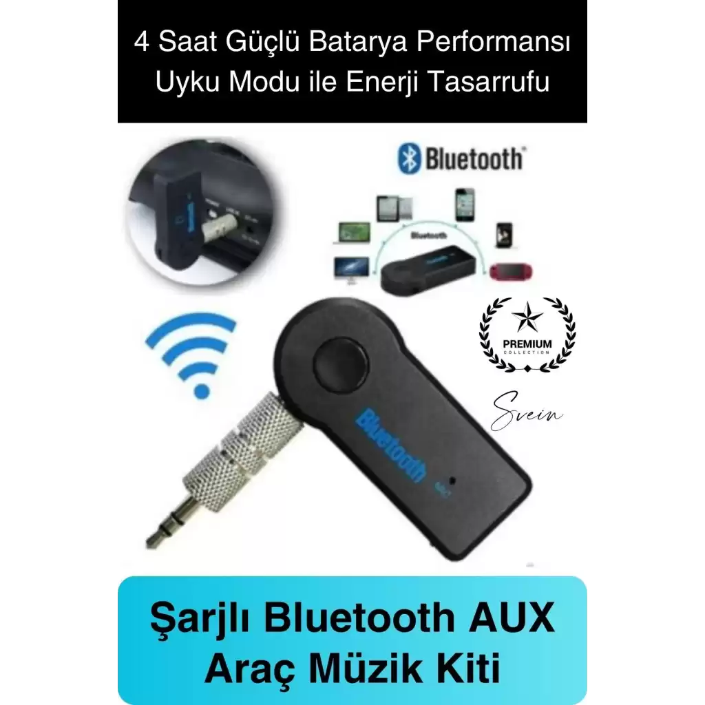 Şarjlı Blutooth Aux Araç Kiti Müzik Ses Alıcı Adaptörü 3.5mm Jak Tv Telefon Kablosuz Bağlantı