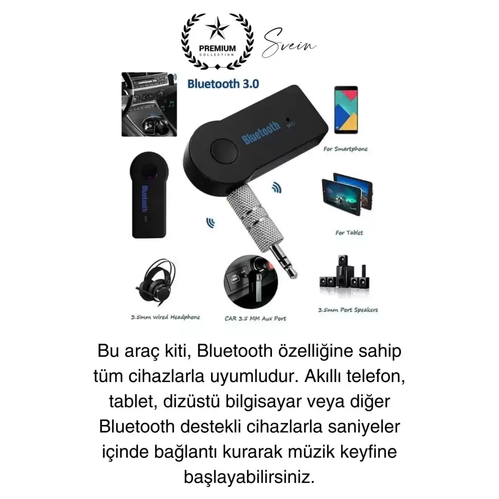 Şarjlı Blutooth Aux Araç Kiti Müzik Ses Alıcı Adaptörü 3.5mm Jak Tv Telefon Kablosuz Bağlantı