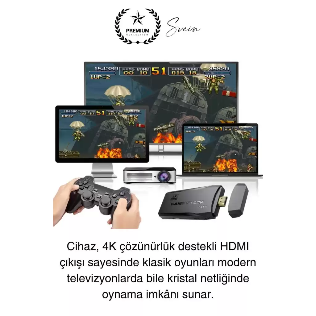 20000 Oyunlu 4K Tak Çalıştır 2.4g Uyumlu HDMI Kablosuz Çift Kol Konsol Game Stick Retro Atari