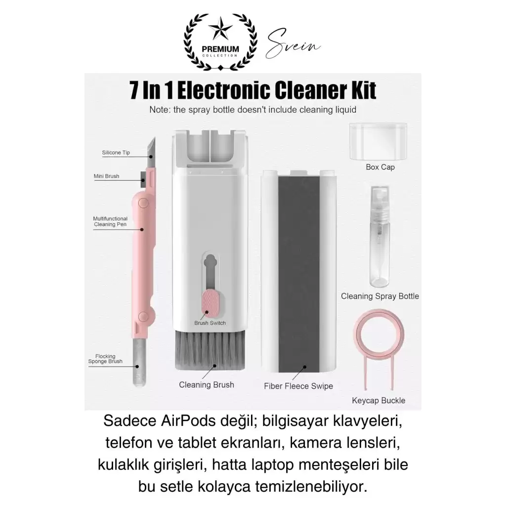 7in1 Bluetooth Kulaklık Temizleme Kalemi Klavye Telefon Tablet Elektronik Eşya Detaylı Temizlik Kiti