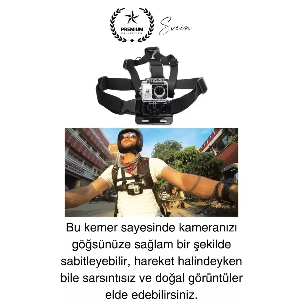 Premium Ayarlanabilir Göğüse Sabitlenen Spor Aksiyon Kamerası Kemeri Video Görüntü Çekim Ekipmanı