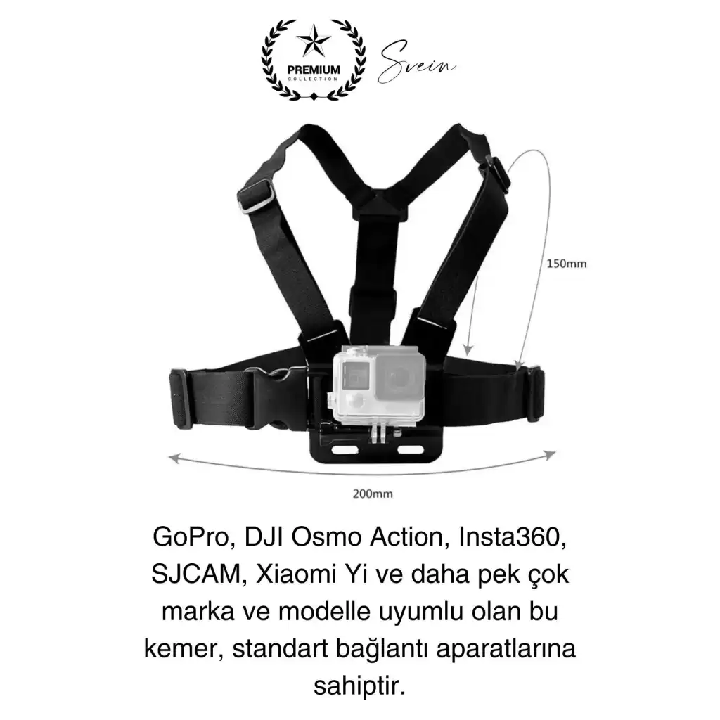 Premium Ayarlanabilir Göğüse Sabitlenen Spor Aksiyon Kamerası Kemeri Video Görüntü Çekim Ekipmanı