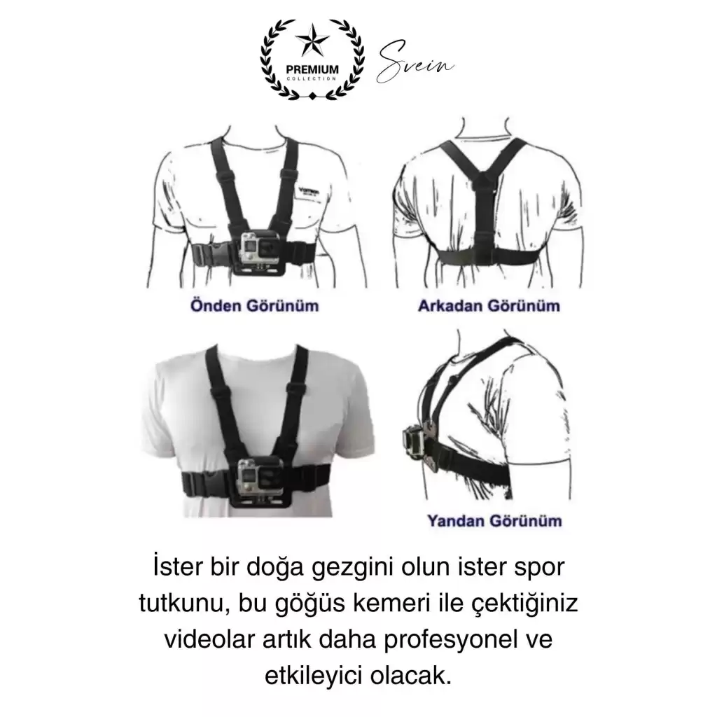 Premium Ayarlanabilir Göğüse Sabitlenen Spor Aksiyon Kamerası Kemeri Video Görüntü Çekim Ekipmanı