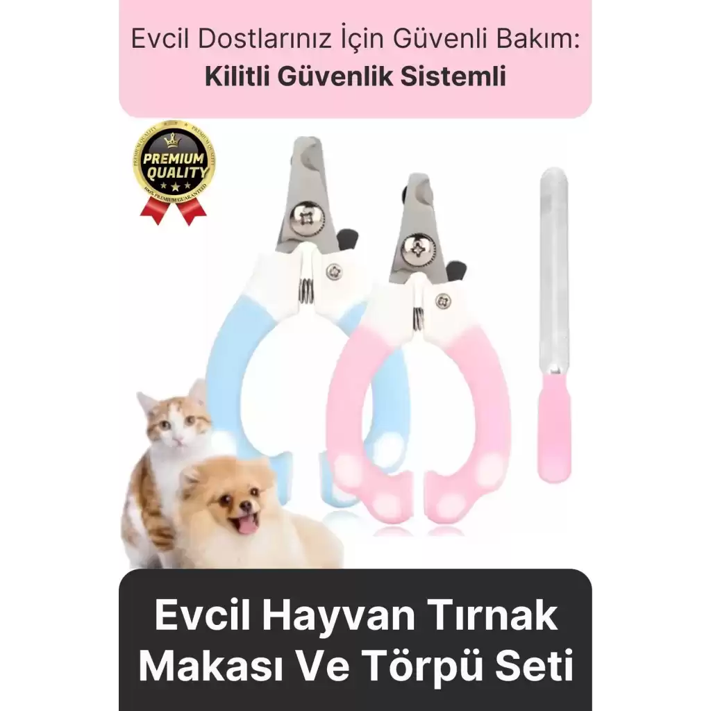 Premium Çelik Uçlu Güvenlik Kelepçeli Kilitli Kedi Köpek Evcil Hayvan Tırnak Makası Ve Törpü Seti