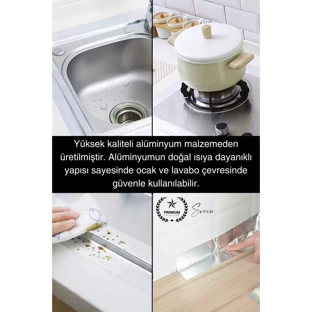 20 Mt Parlak Metalik Gri Tezgah Lavabo Kenar Bandı Sızdırmaz Isıya Dayanıklı Bant Su İzolasyon 3 Ad.