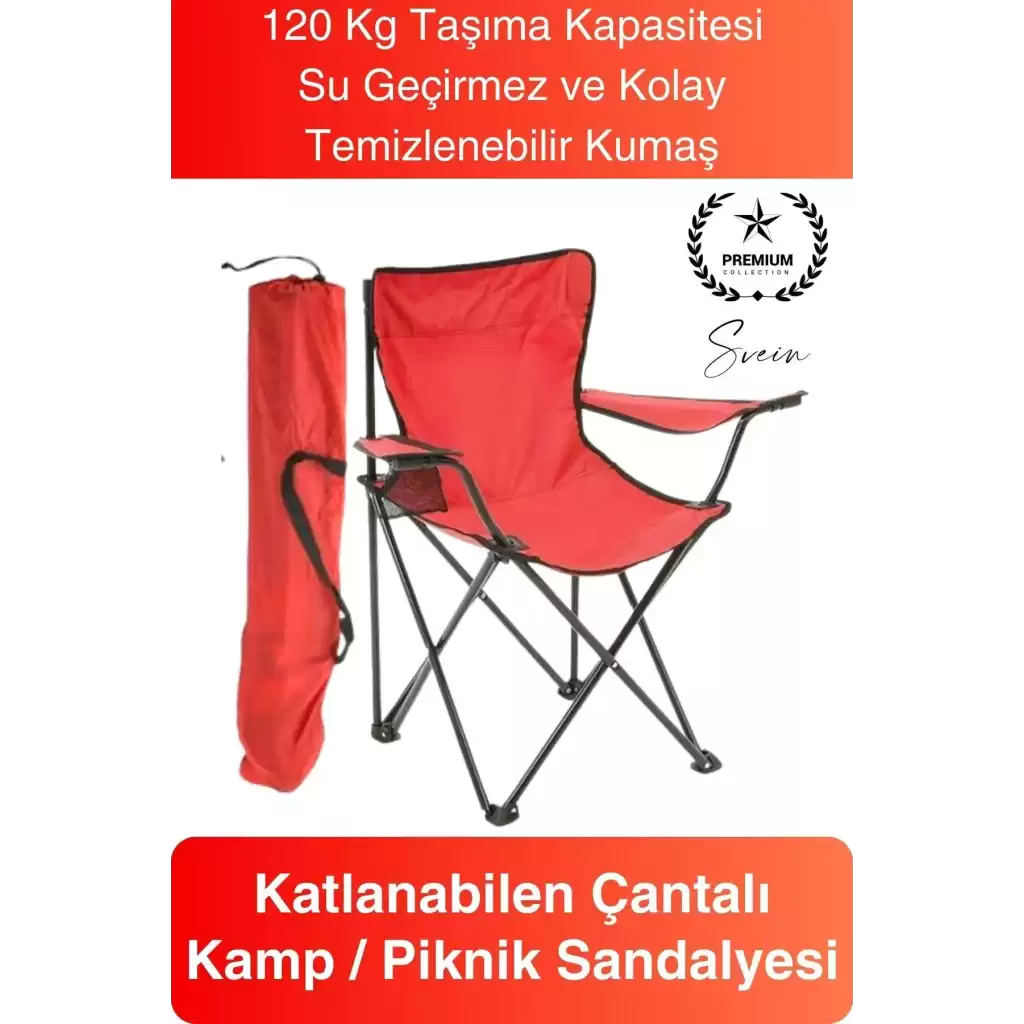 120 Kg Kapasiteli Su Geçirmez Kolay Silinebilir Katlanabilen Çantalı Askılı Kamp Piknik Sandalyesi