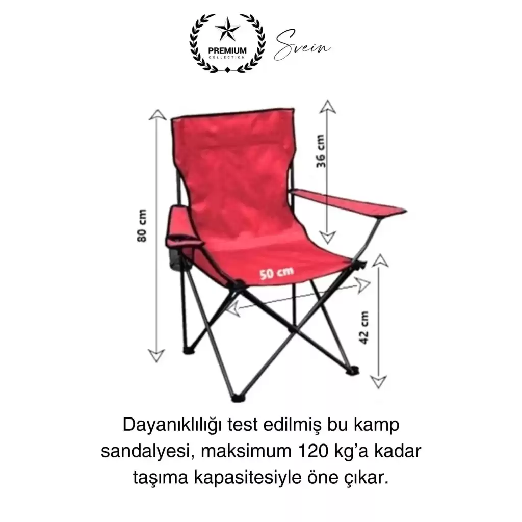 120 Kg Kapasiteli Su Geçirmez Kolay Silinebilir Katlanabilen Çantalı Askılı Kamp Piknik Sandalyesi