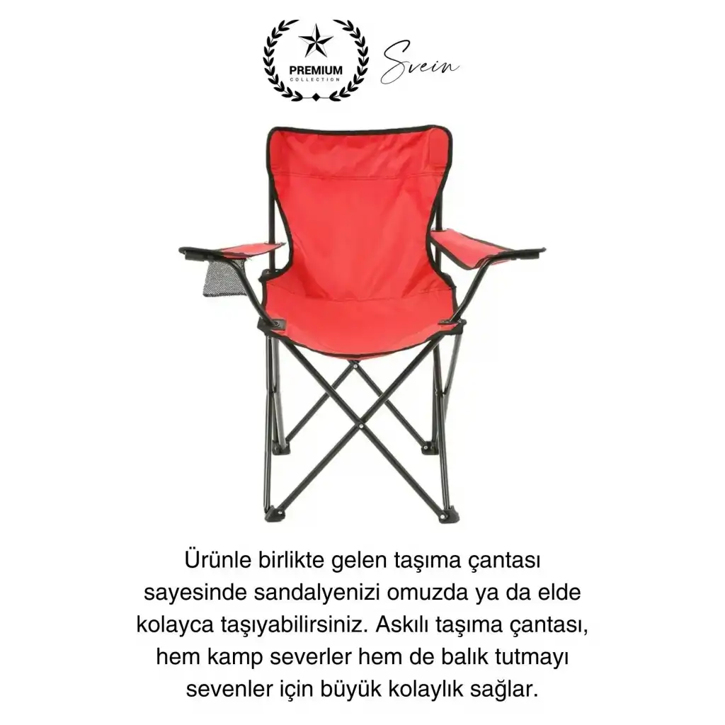 120 Kg Kapasiteli Su Geçirmez Kolay Silinebilir Katlanabilen Çantalı Askılı Kamp Piknik Sandalyesi
