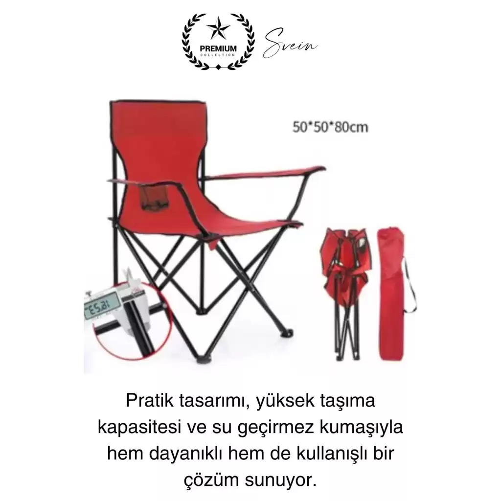 120 Kg Kapasiteli Su Geçirmez Kolay Silinebilir Katlanabilen Çantalı Askılı Kamp Piknik Sandalyesi