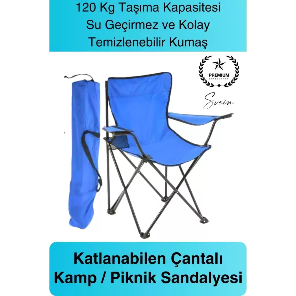 120 Kg Kapasiteli Su Geçirmez Kolay Silinebilir Katlanabilen Çantalı Askılı Kamp Piknik Sandalyesi