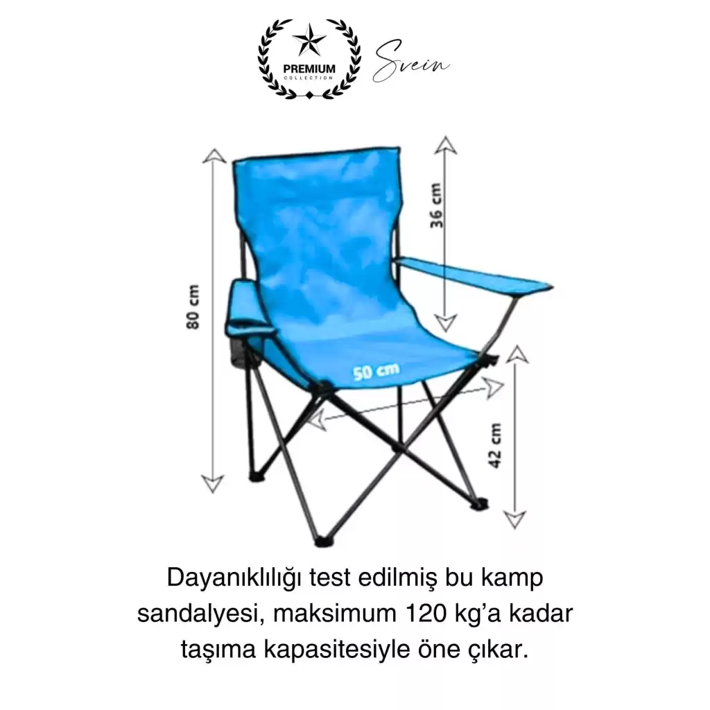 120 Kg Kapasiteli Su Geçirmez Kolay Silinebilir Katlanabilen Çantalı Askılı Kamp Piknik Sandalyesi