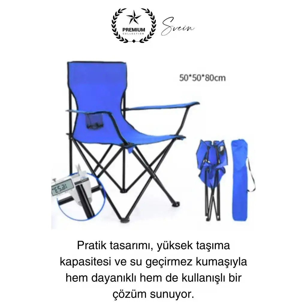 120 Kg Kapasiteli Su Geçirmez Kolay Silinebilir Katlanabilen Çantalı Askılı Kamp Piknik Sandalyesi