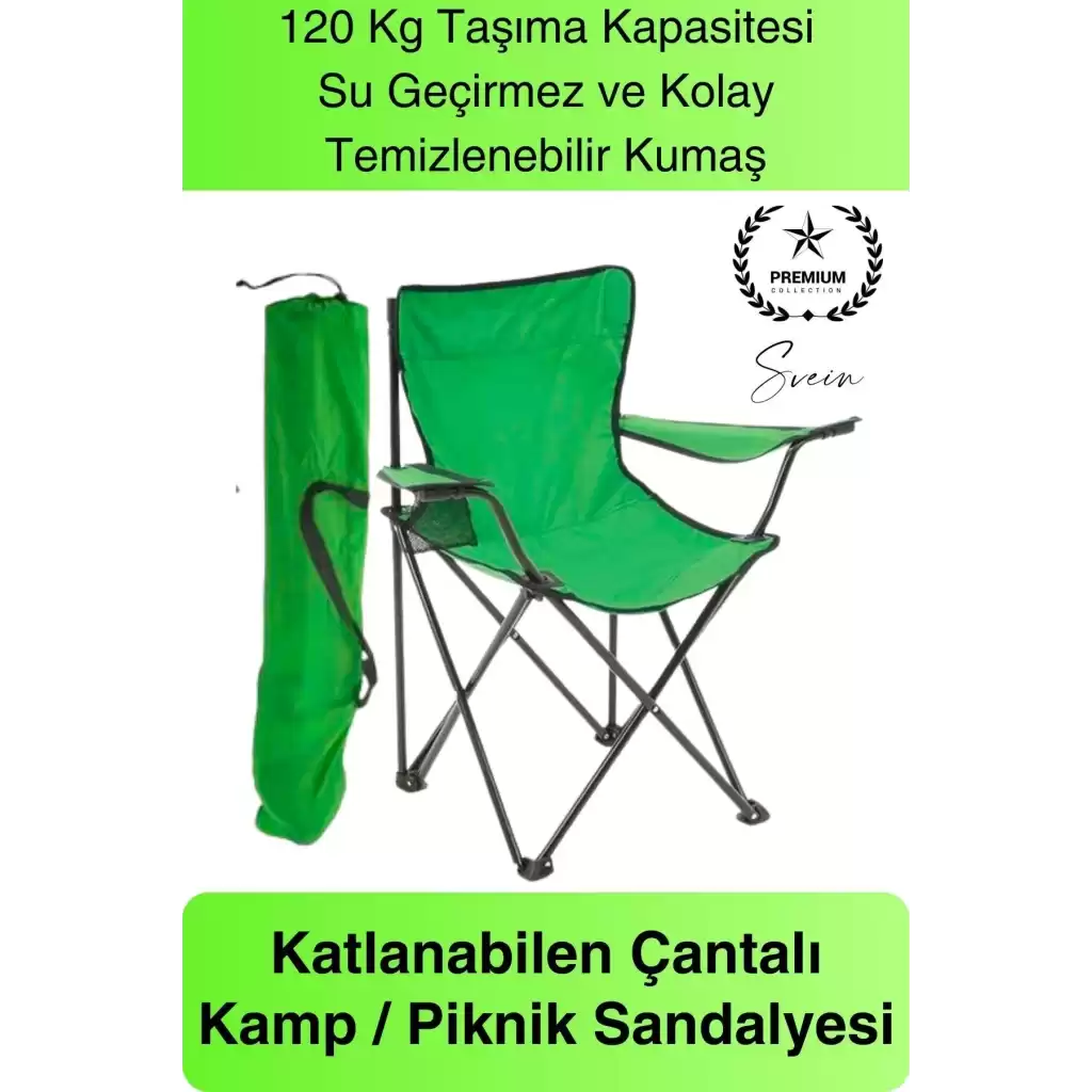 120 Kg Kapasiteli Su Geçirmez Kolay Silinebilir Katlanabilen Çantalı Askılı Kamp Piknik Sandalyesi