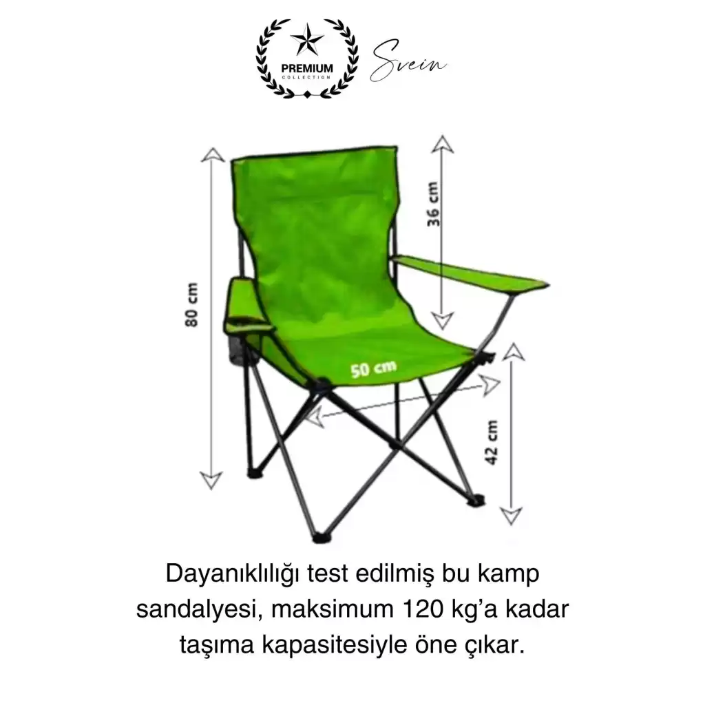 120 Kg Kapasiteli Su Geçirmez Kolay Silinebilir Katlanabilen Çantalı Askılı Kamp Piknik Sandalyesi