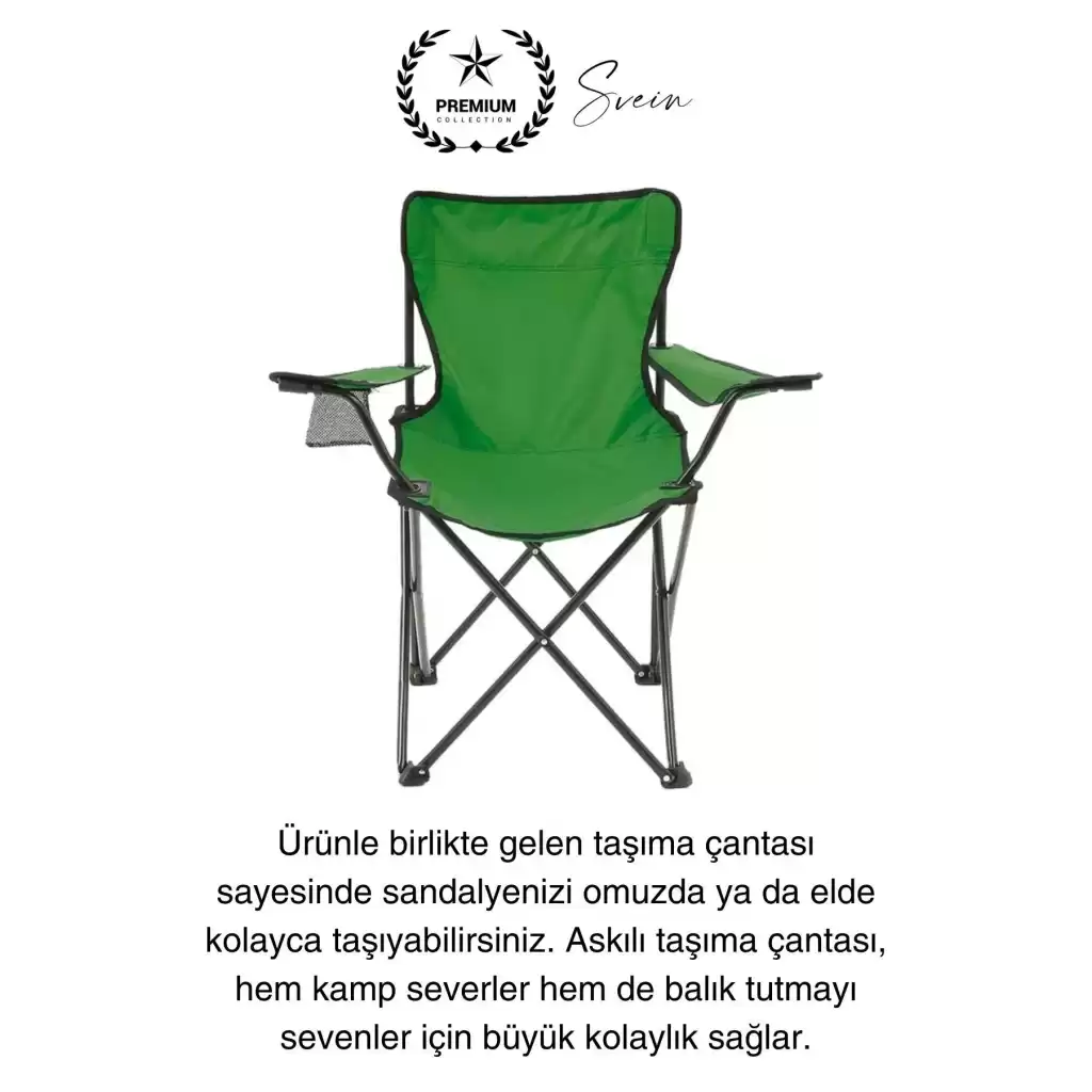 120 Kg Kapasiteli Su Geçirmez Kolay Silinebilir Katlanabilen Çantalı Askılı Kamp Piknik Sandalyesi