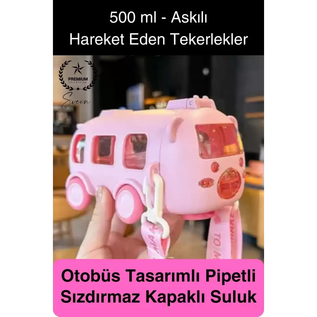 Özel Üretim Otobüs Şeklinde Pipetli Taşıma Askılı Sızdırmaz Kapaklı Çocuk Suluk Matara Okul Beslenme