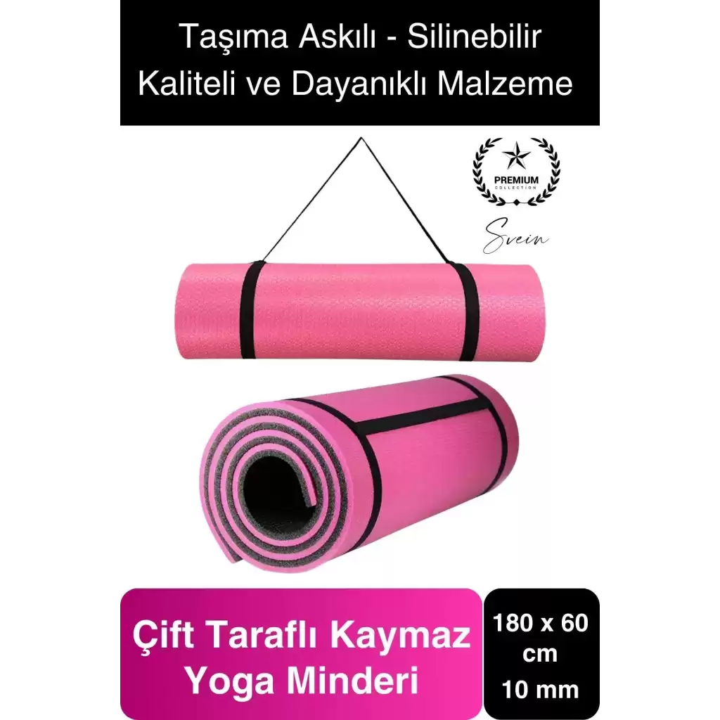 Premium 180 cm Çift Taraflı Kaymaz Yoga Meditasyon Minderi Taşıma Askılı Rahat Su Geçirmez Mat