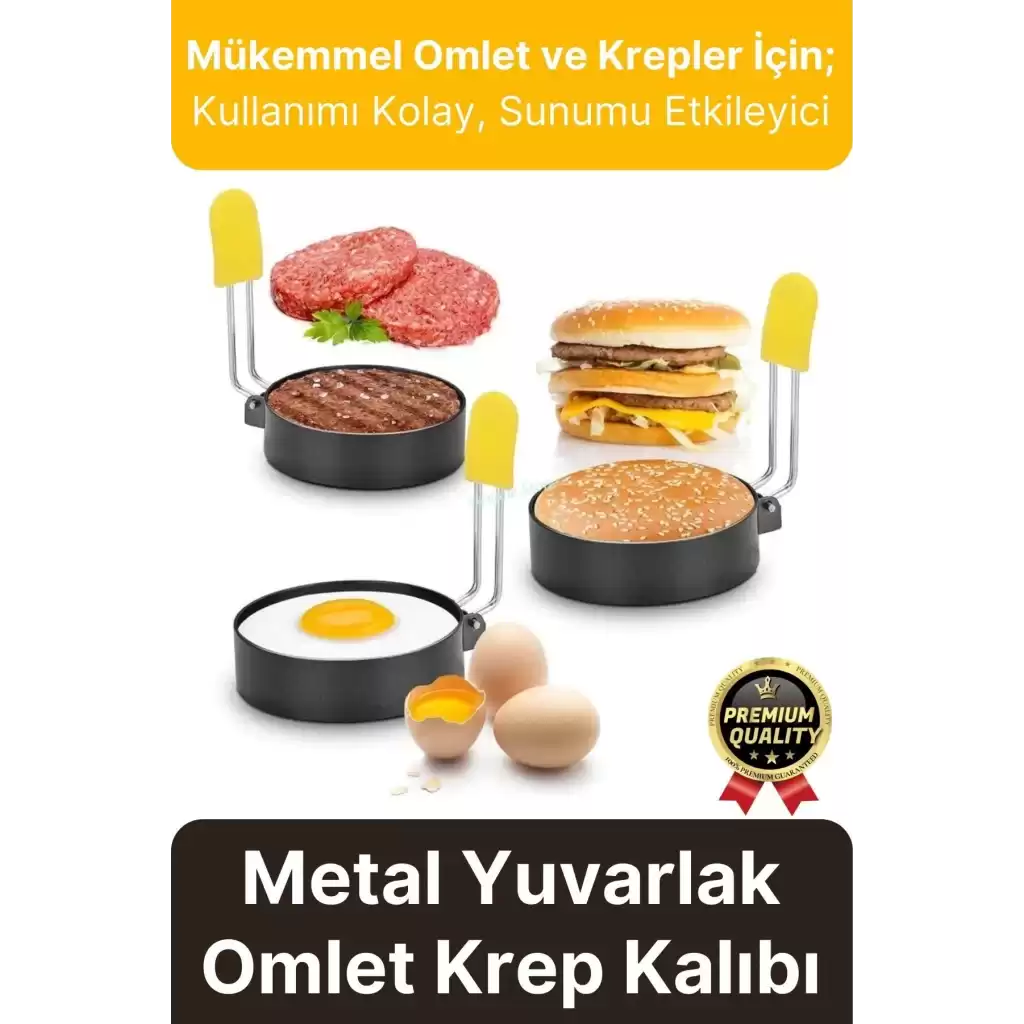 Premium Metal Yanmaz Yapışmaz Sunum Görsel Yumurta Krep Gözleme Şekillendirici Yuvarlak Omlet Kalıbı