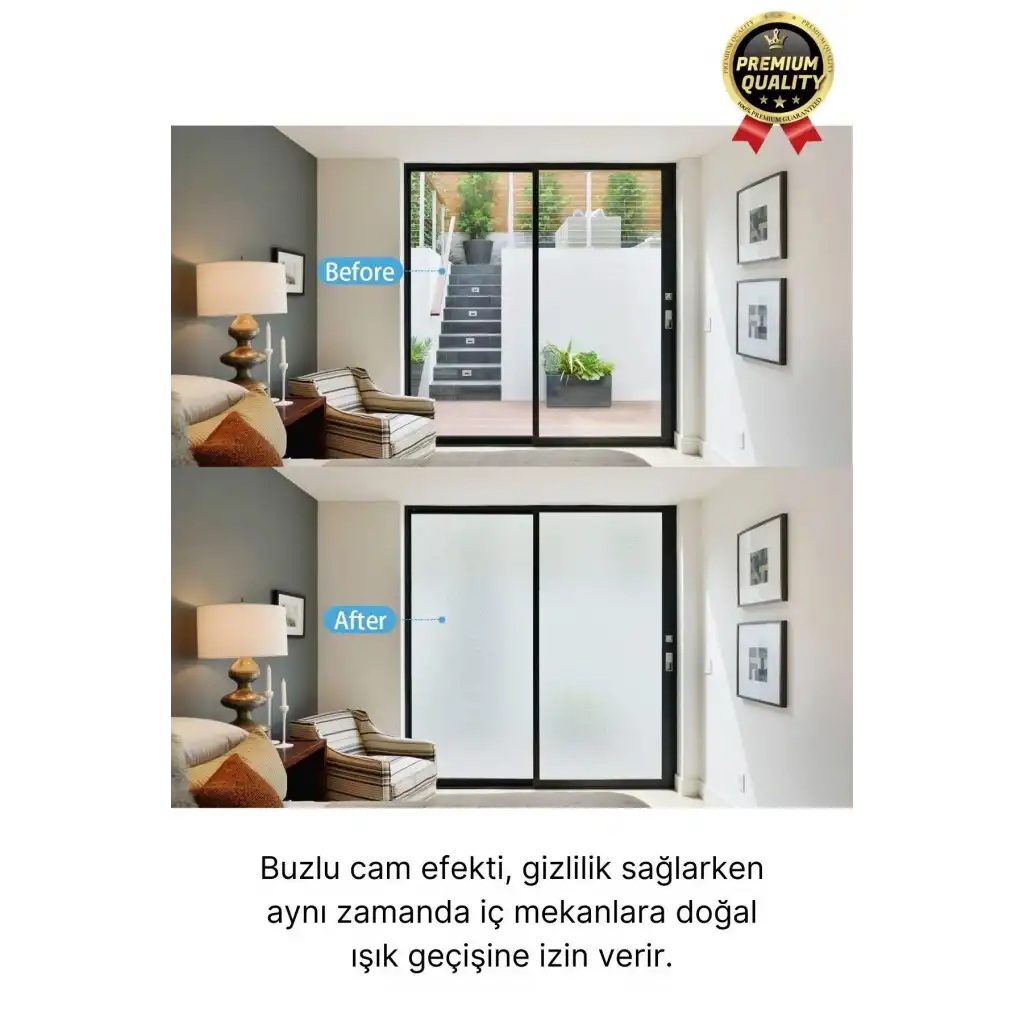 UV Engelleyici İçeriyi Göstermeyen Yapışkan İz Bırakmaz Ofis Ev Buzlu Cam Filmi 5 mt x 60 cm