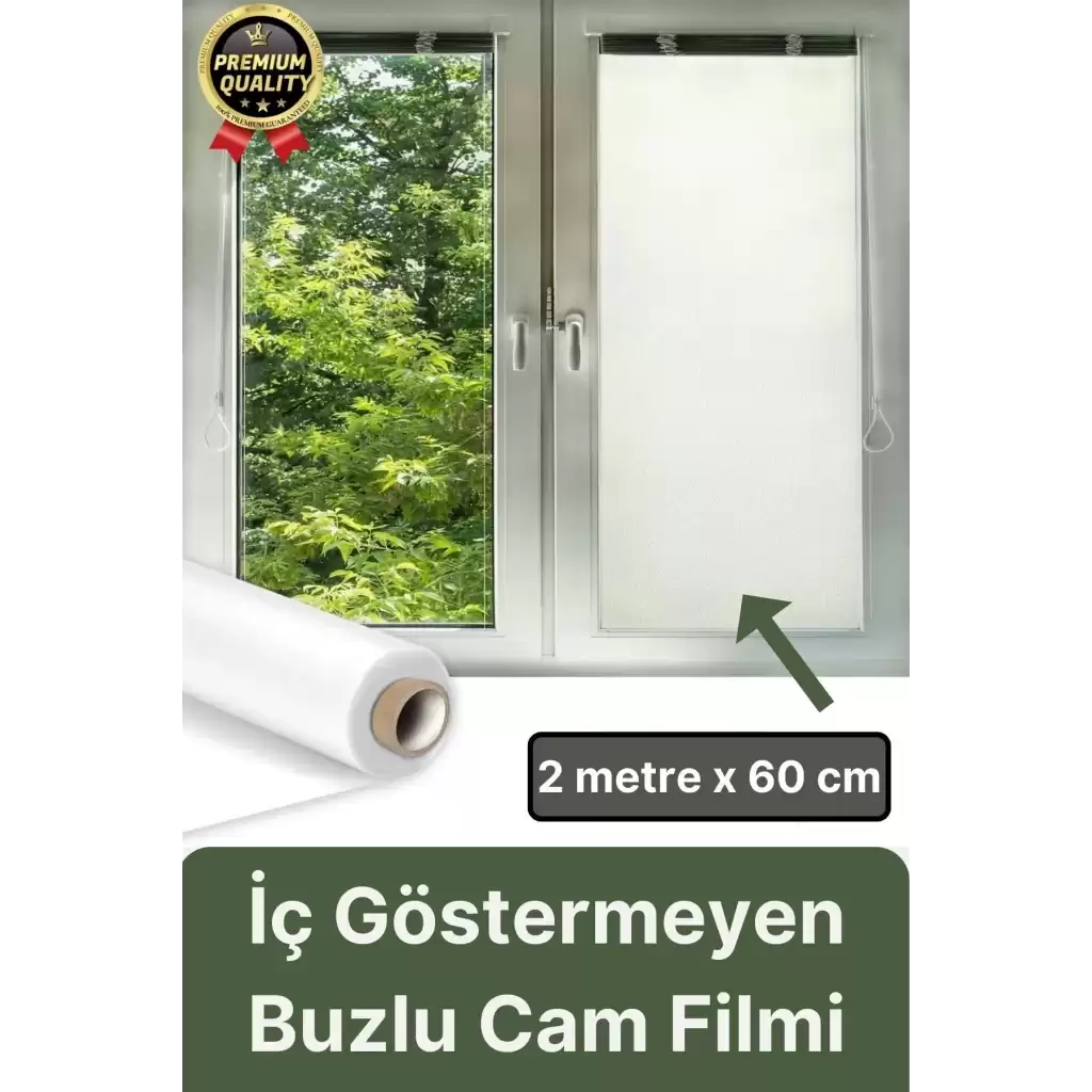 Premium UV Engelleyici İçeriyi Göstermeyen Yapışkan İz Bırakmaz Ofis Ev Buzlu Cam Filmi 2 mt x 60 cm