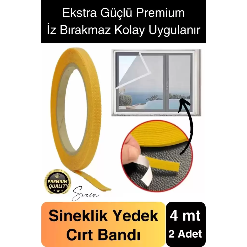 4 mt Güçlü Premium Sineklik Yedek Cırt Bant Pencere Kapı Yapışkanlı Tül Sinek Perdesi Bandı 2 Adet
