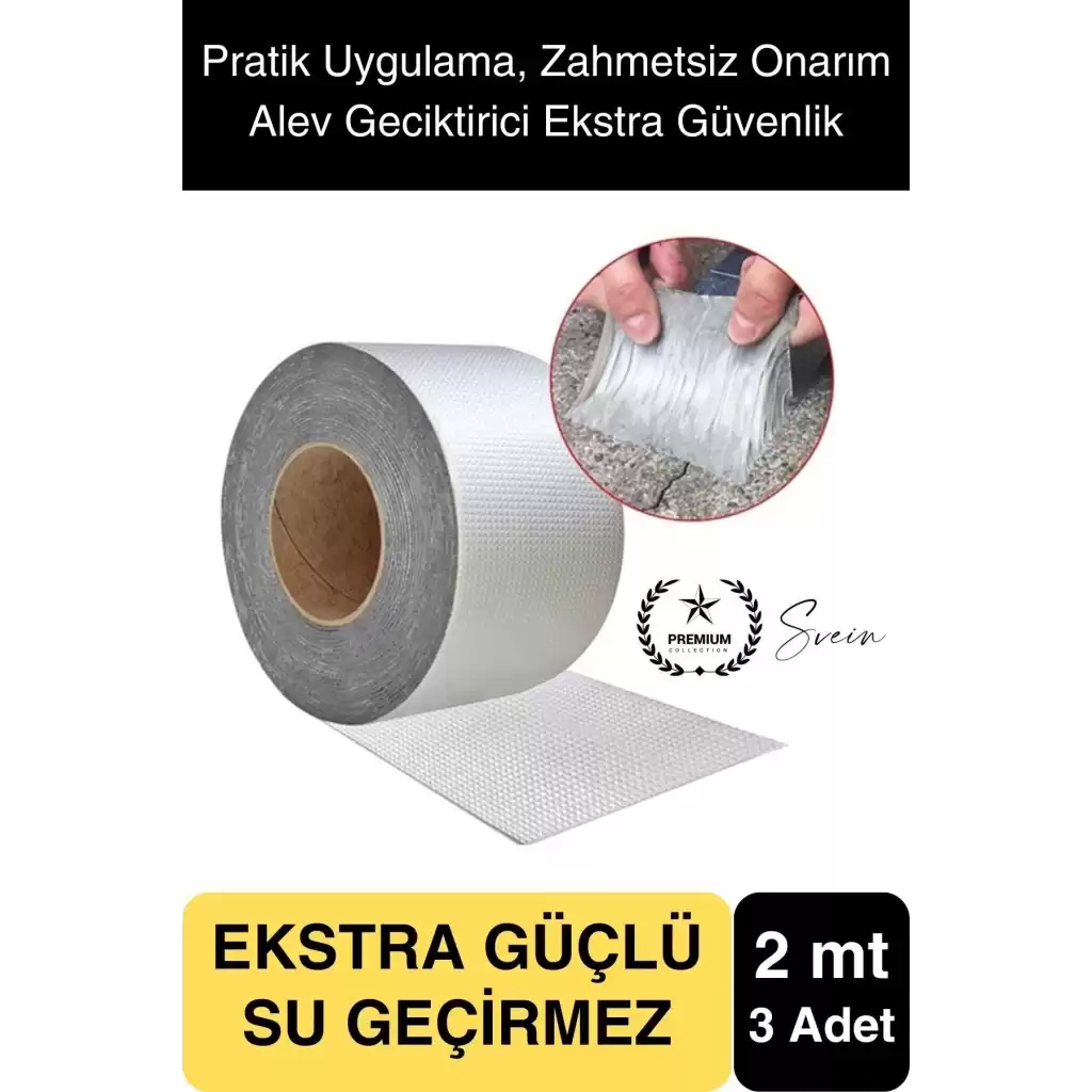 Ekstra Güçlü 2 mt Dış Cephe Su Geçirmez Sakız Bant Yalıtım Çamur Bandı Sızdırmaz 3 Adet
