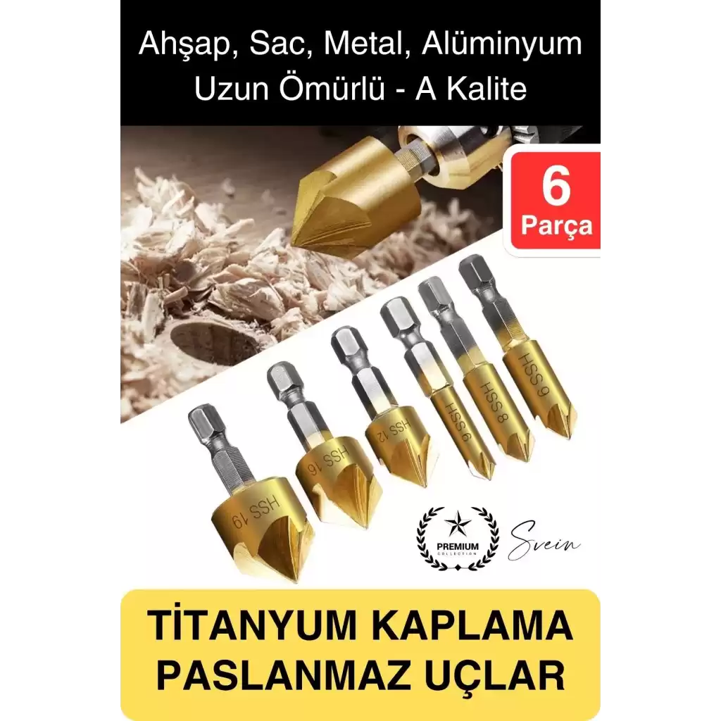 Premium Titanyum Kaplama 6lı Kırılmaz Uçlu Paslanmaz Ahşap Sac Metal Havşa Açma Matkap Uç Seti