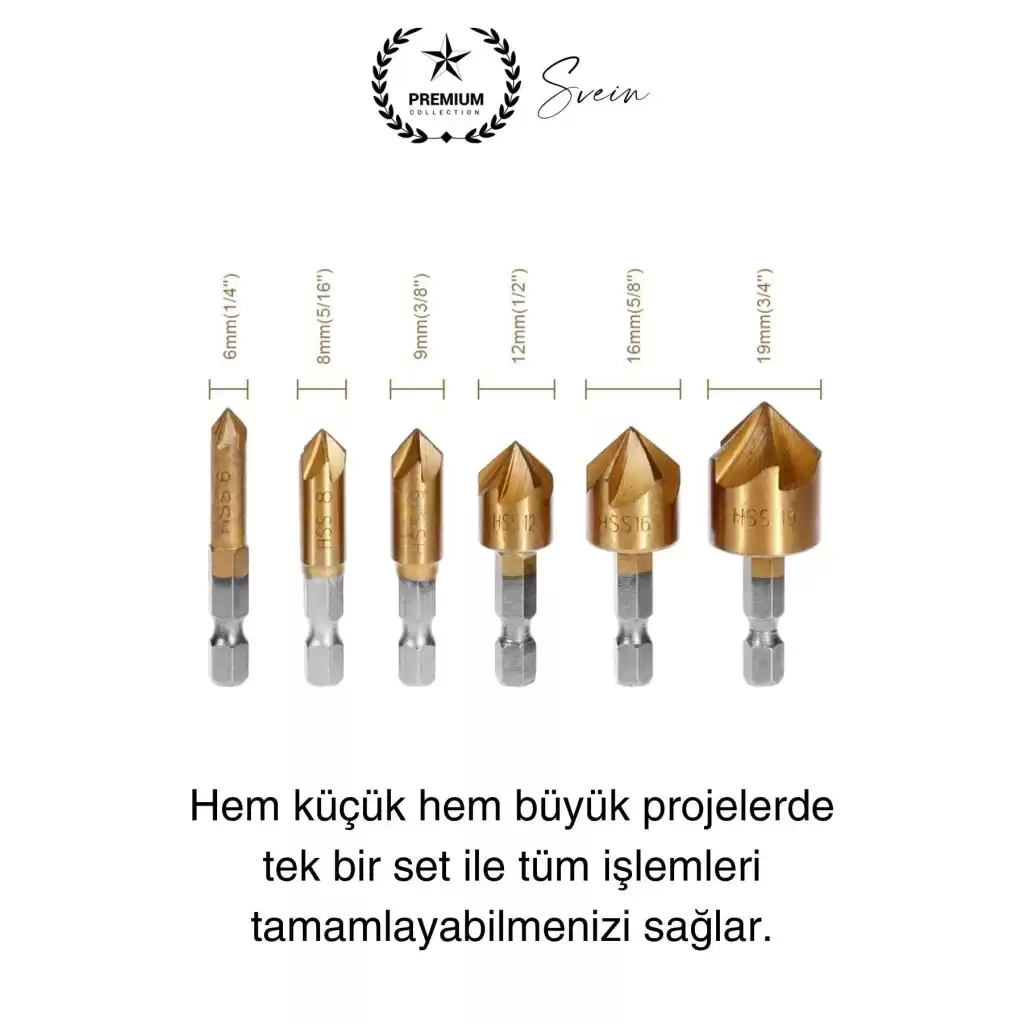 Premium Titanyum Kaplama 6lı Kırılmaz Uçlu Paslanmaz Ahşap Sac Metal Havşa Açma Matkap Uç Seti