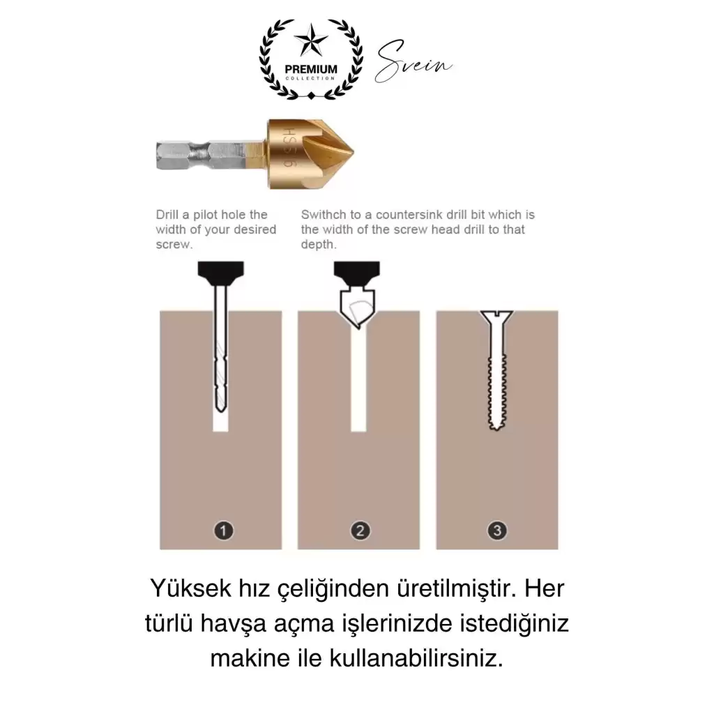 Premium Titanyum Kaplama 6lı Kırılmaz Uçlu Paslanmaz Ahşap Sac Metal Havşa Açma Matkap Uç Seti