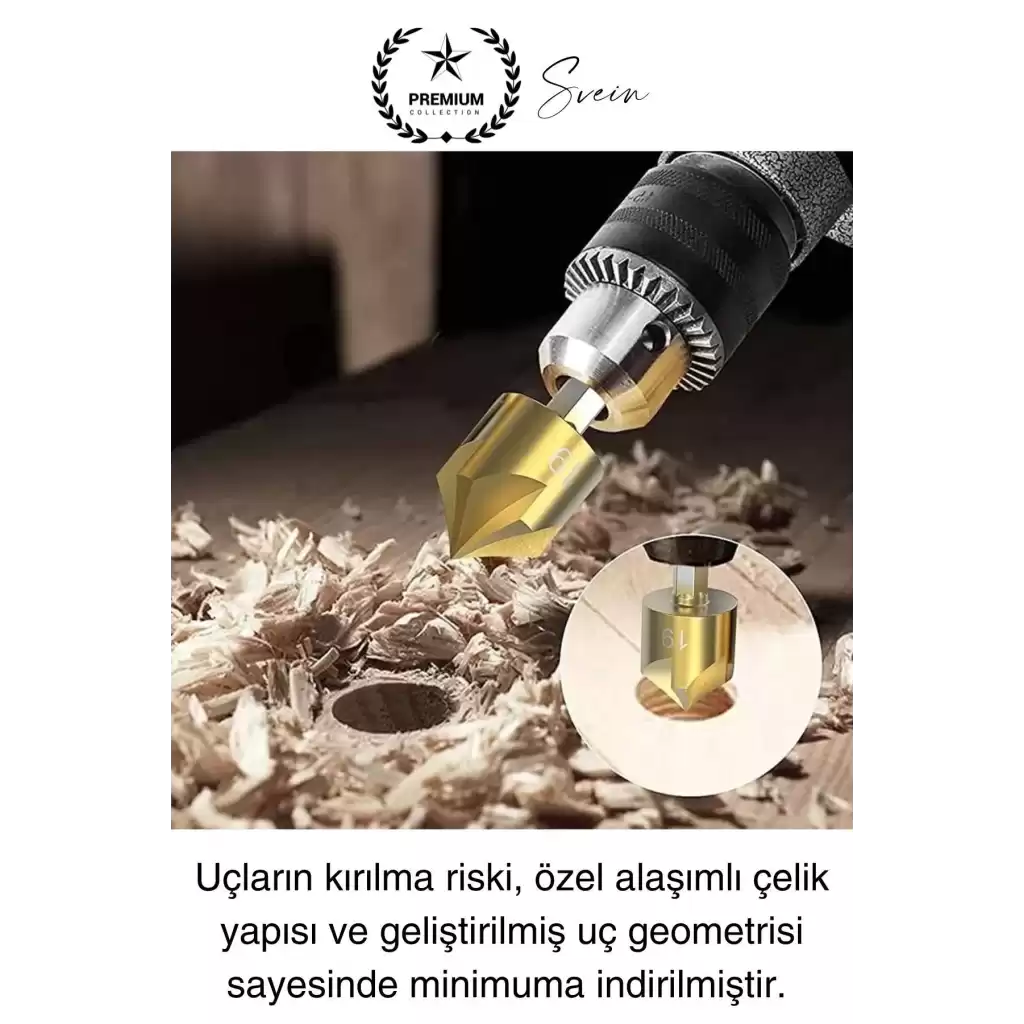 Premium Titanyum Kaplama 6lı Kırılmaz Uçlu Paslanmaz Ahşap Sac Metal Havşa Açma Matkap Uç Seti