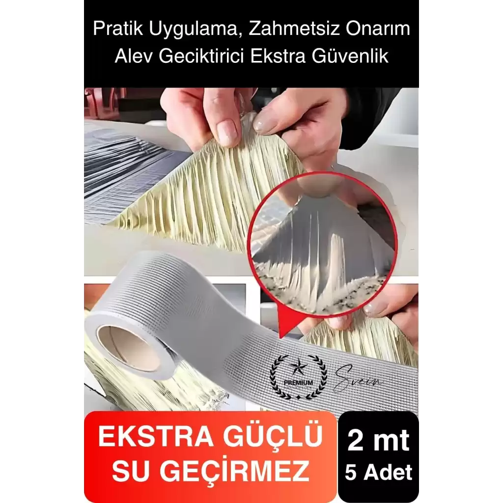 Ekstra Güçlü 2 mt Dış Cephe Su Geçirmez Sakız Bant Sızıntı Çamur Bandı Sızdırmaz 5 Adet