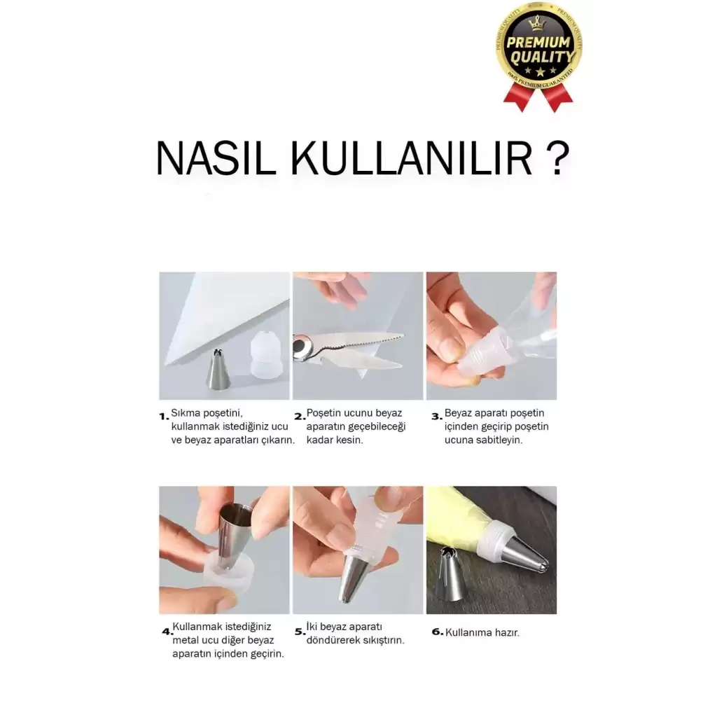 Profesyonel Paslanmaz Çelik Uçlu Tatlı Pasta Kurabiye Kek Süsleme Krema Sıkma Torbası Seti 10 Parça