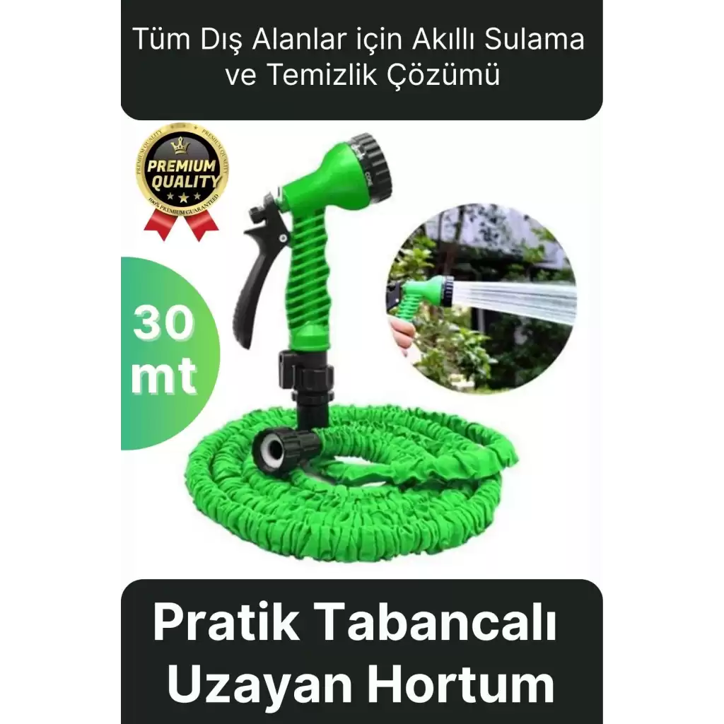 Çok Amaçlı Kırılmaz Dolaşmaz 7 Fonksiyonlu Bahçe Sulama Araç Yıkama Tabancalı Uzayan Hortum 30 Mt