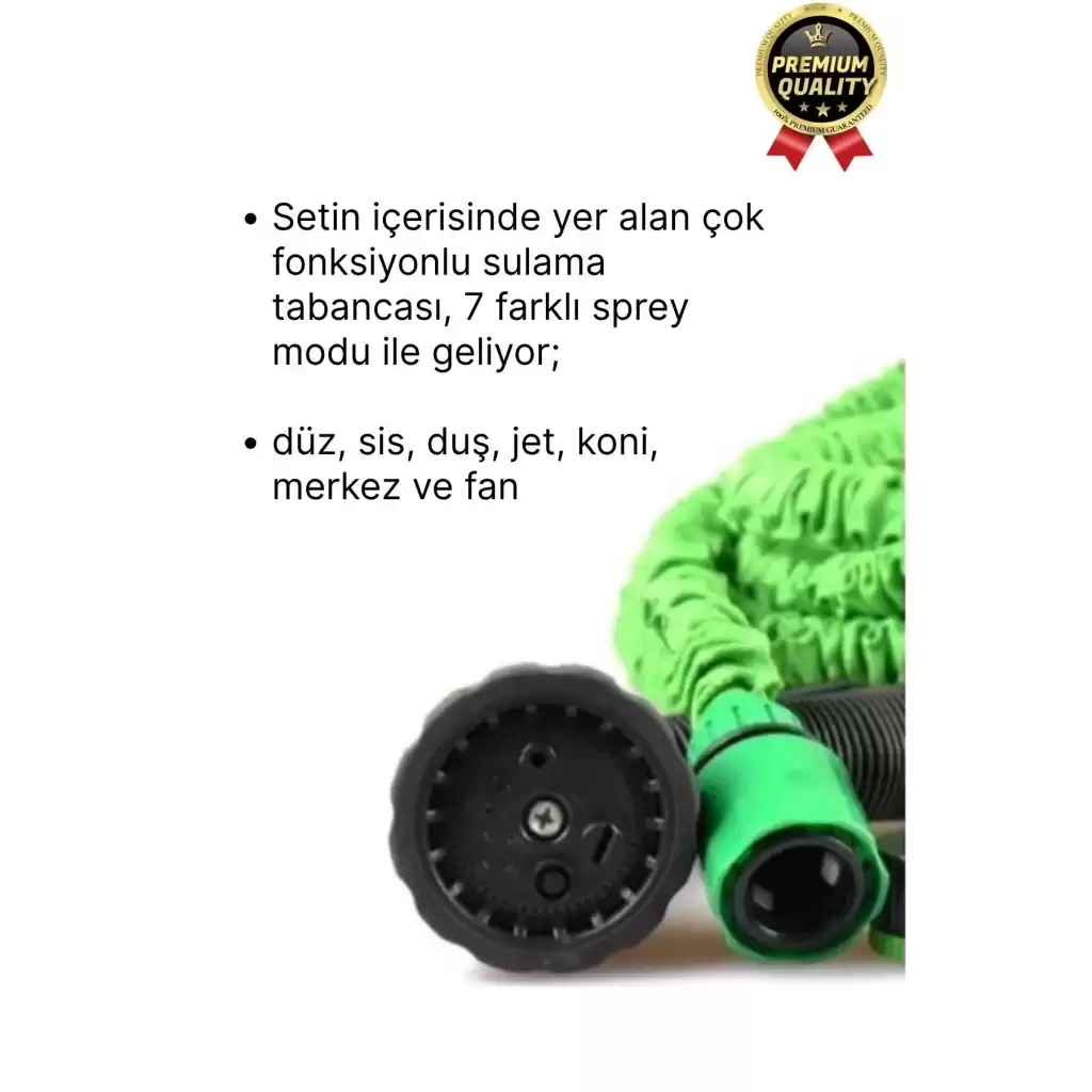 Çok Amaçlı Kırılmaz Dolaşmaz 7 Fonksiyonlu Bahçe Sulama Araç Yıkama Tabancalı Uzayan Hortum 30 Mt