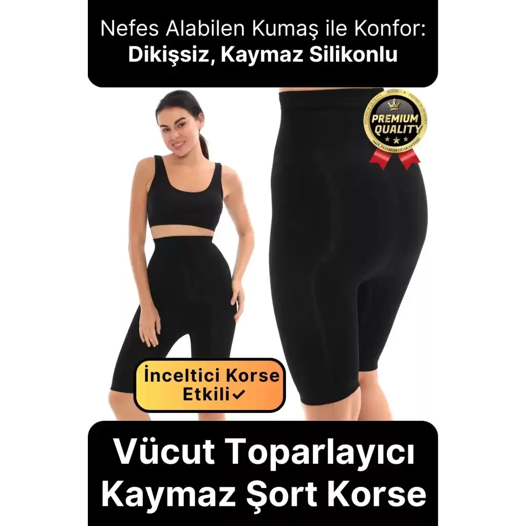 Doğum Sezeryan Sonrası Vücut Toparlayıcı Kaymaz Silikon Dikişsiz Selüllit Önleyici Paçalı Şort Korse