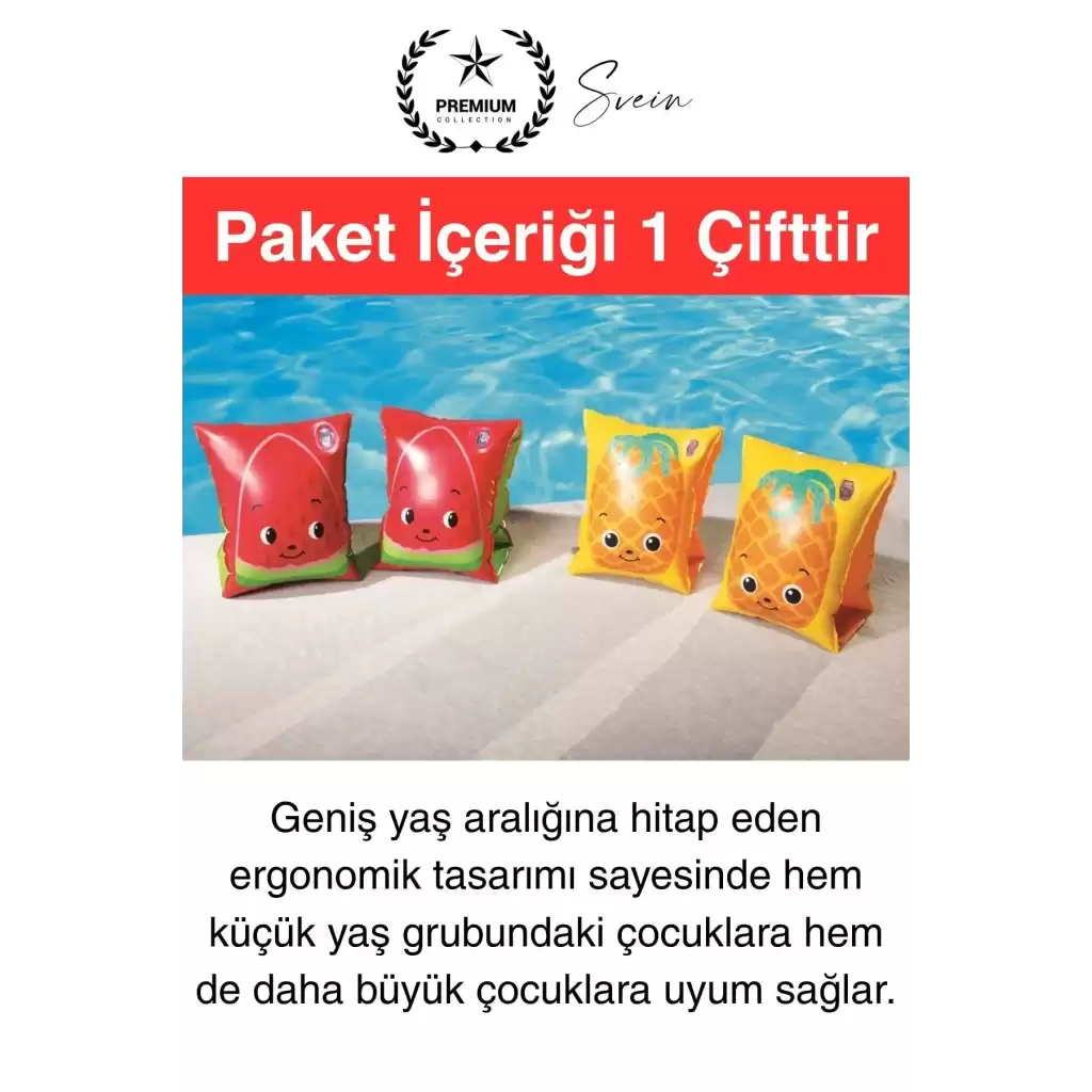 Meyve Desen Güvenli 5-12 Yaş Çocuklar İçin Yüzme Kolluk Deniz Havuz Şişme Kolluğu Yüzücü Hava Odalı