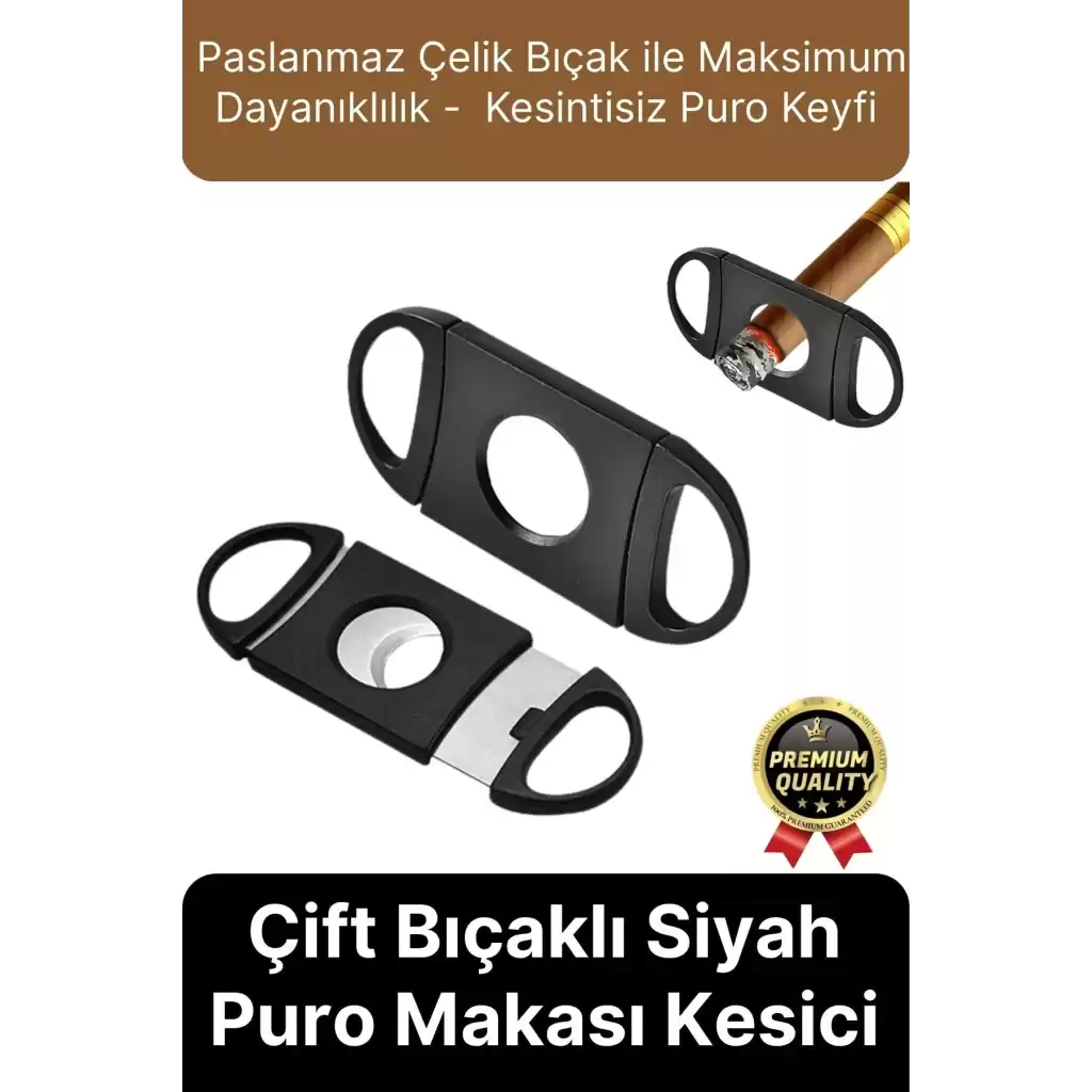 Premium Zarif İşlevsel Paslanmaz Çelik Keskin Çift Bıçaklı Oval Siyah Plastik Puro Makası Kesici