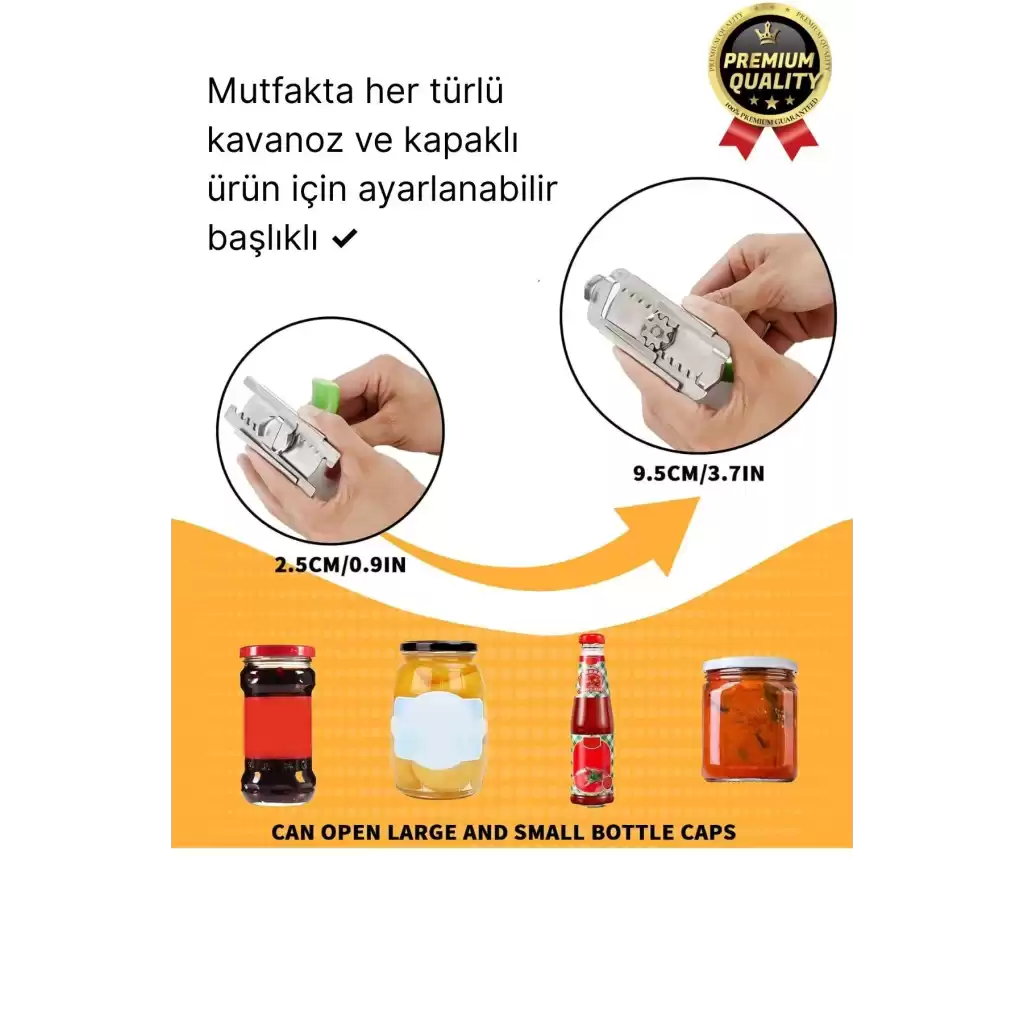 Dayanıklı Ölçülü Ayarlanabilir Paslanmaz Çelik Mutfak Pratik Kavanoz Konserve Şişe Kapak Açacağı