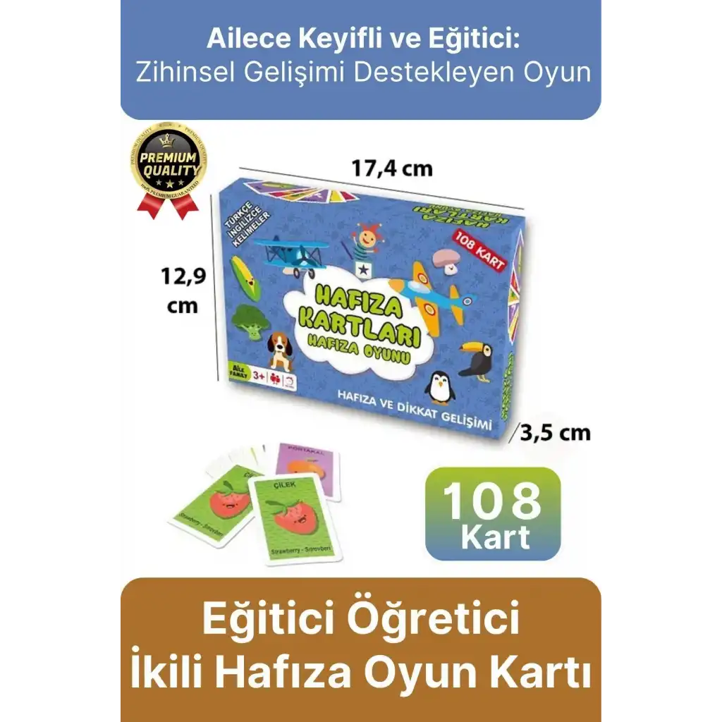 Yeni Seri Aile Eğitici Öğretici Eğlenceli Renkli Türkçe İngilizce İkili Hafıza Oyun Kartı-108 Kart