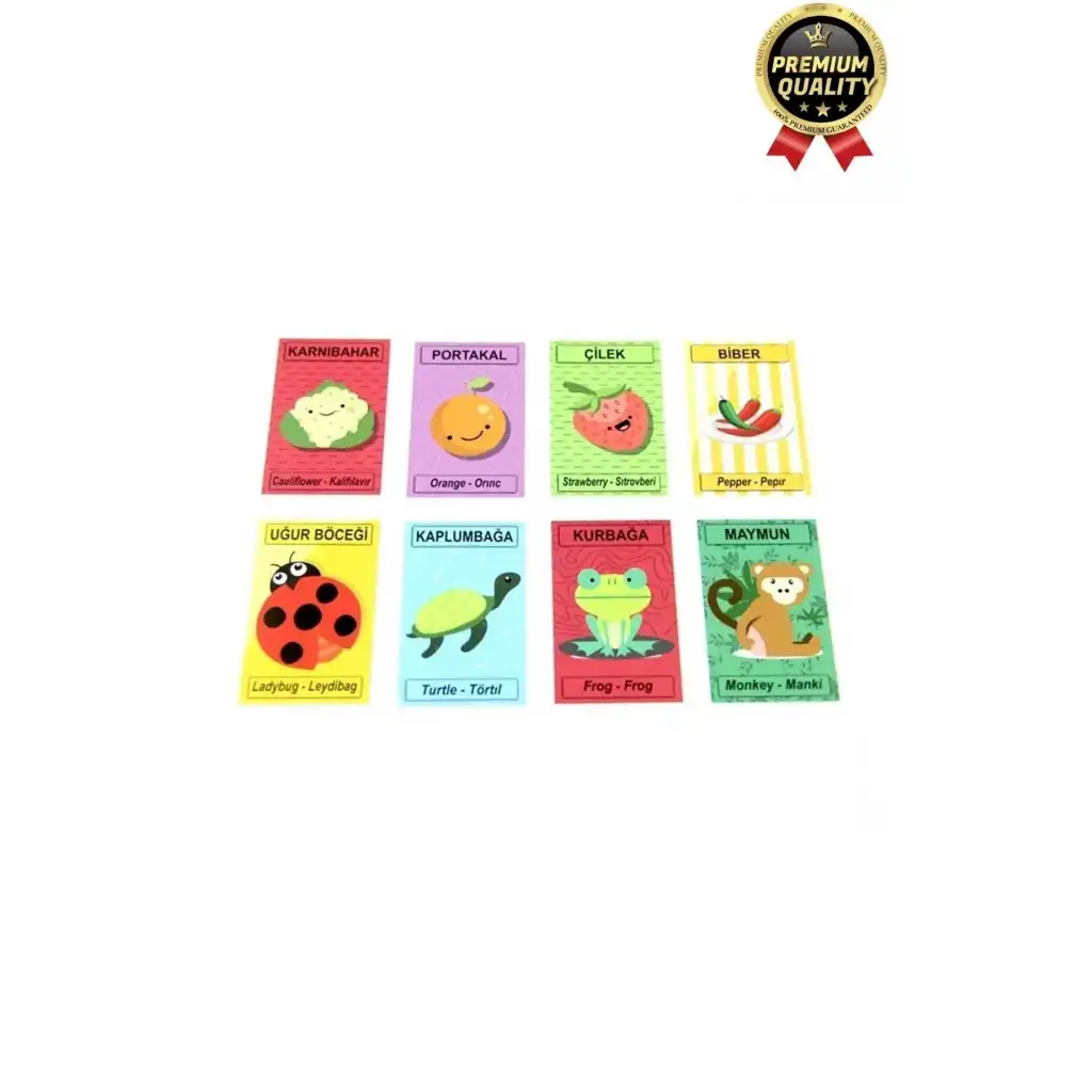 Yeni Seri Aile Eğitici Öğretici Eğlenceli Renkli Türkçe İngilizce İkili Hafıza Oyun Kartı-108 Kart