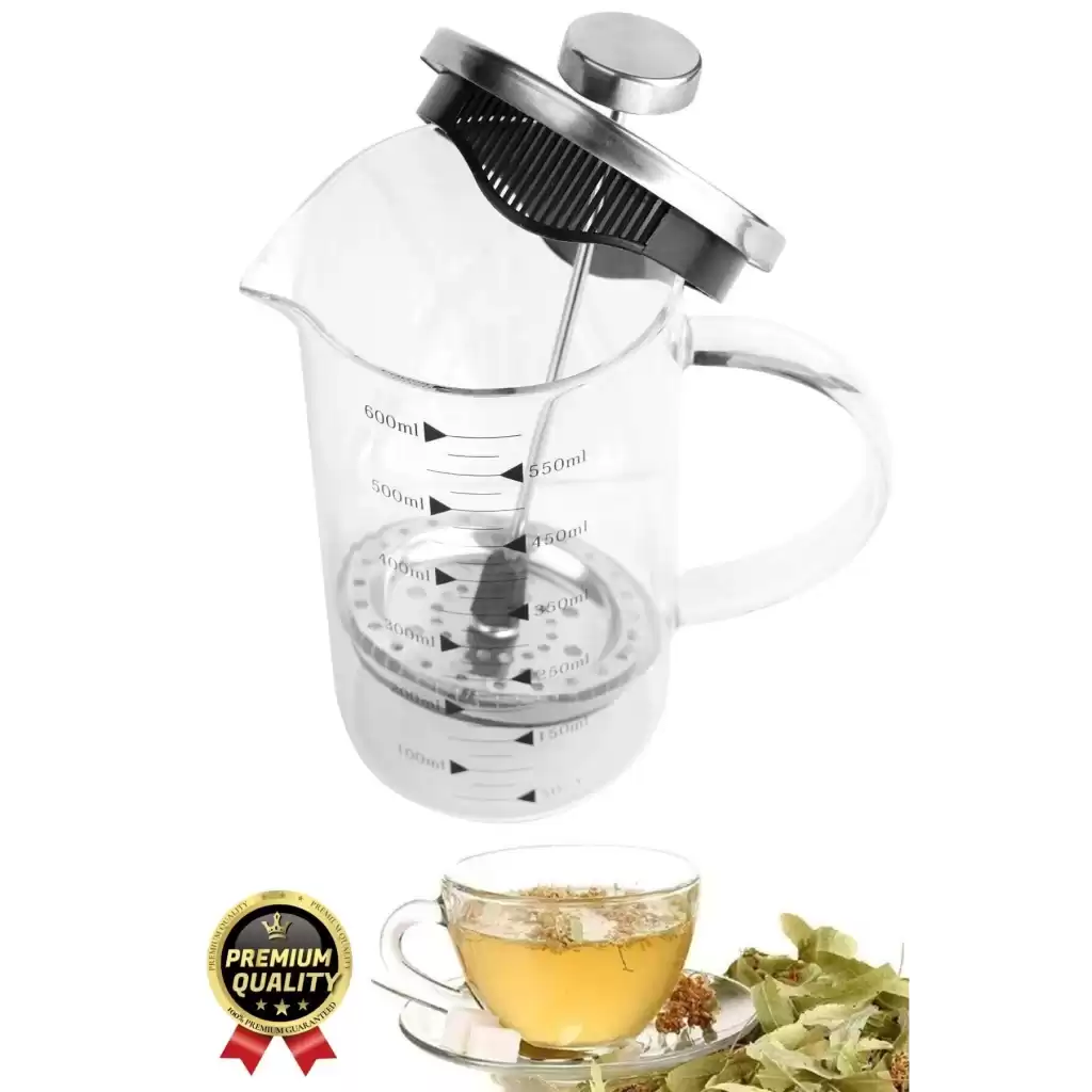 Çok Amaçlı Isıyı Koruyan Süzgeçli Bitki Çayı Filtre Kahve Demlik Ölçü Kabı Cam French Press 350 ml
