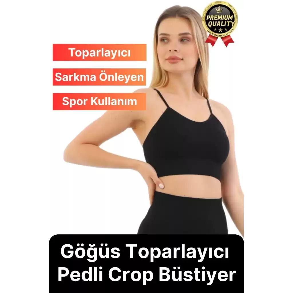 Göğüs Toparlayıcı Sarkma Önleyen Gündelik Spor Kullanım İnce İp Askılı Pedli Çizgili Crop Büstiyer