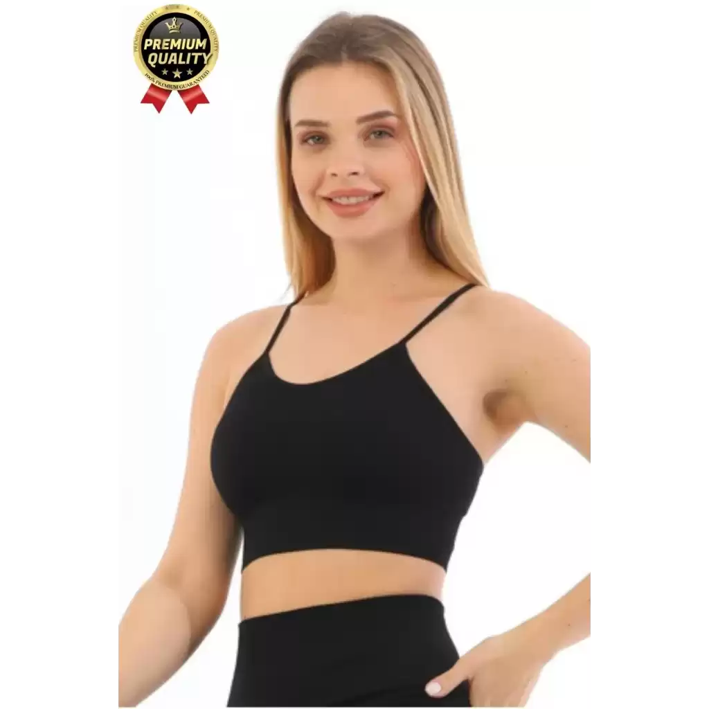 Göğüs Toparlayıcı Sarkma Önleyen Gündelik Spor Kullanım İnce İp Askılı Pedli Çizgili Crop Büstiyer