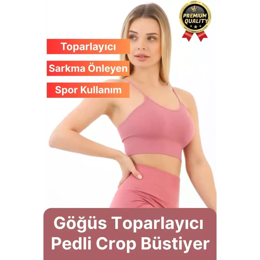 Göğüs Toparlayıcı Sarkma Önleyen Gündelik Spor Kullanım İnce İp Askılı Pedli Çizgili Crop Büstiyer