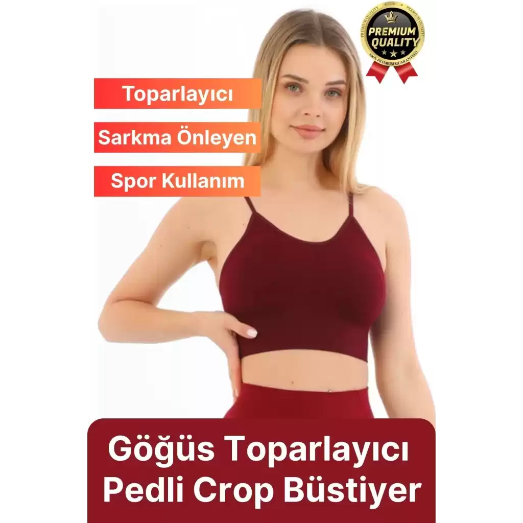 Göğüs Toparlayıcı Sarkma Önleyen Gündelik Spor Kullanım İnce İp Askılı Pedli Çizgili Crop Büstiyer
