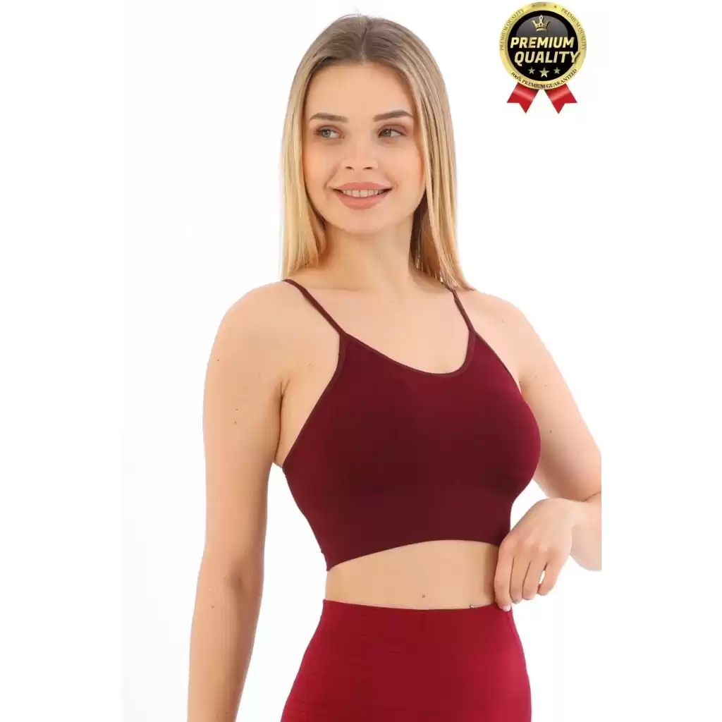 Göğüs Toparlayıcı Sarkma Önleyen Gündelik Spor Kullanım İnce İp Askılı Pedli Çizgili Crop Büstiyer