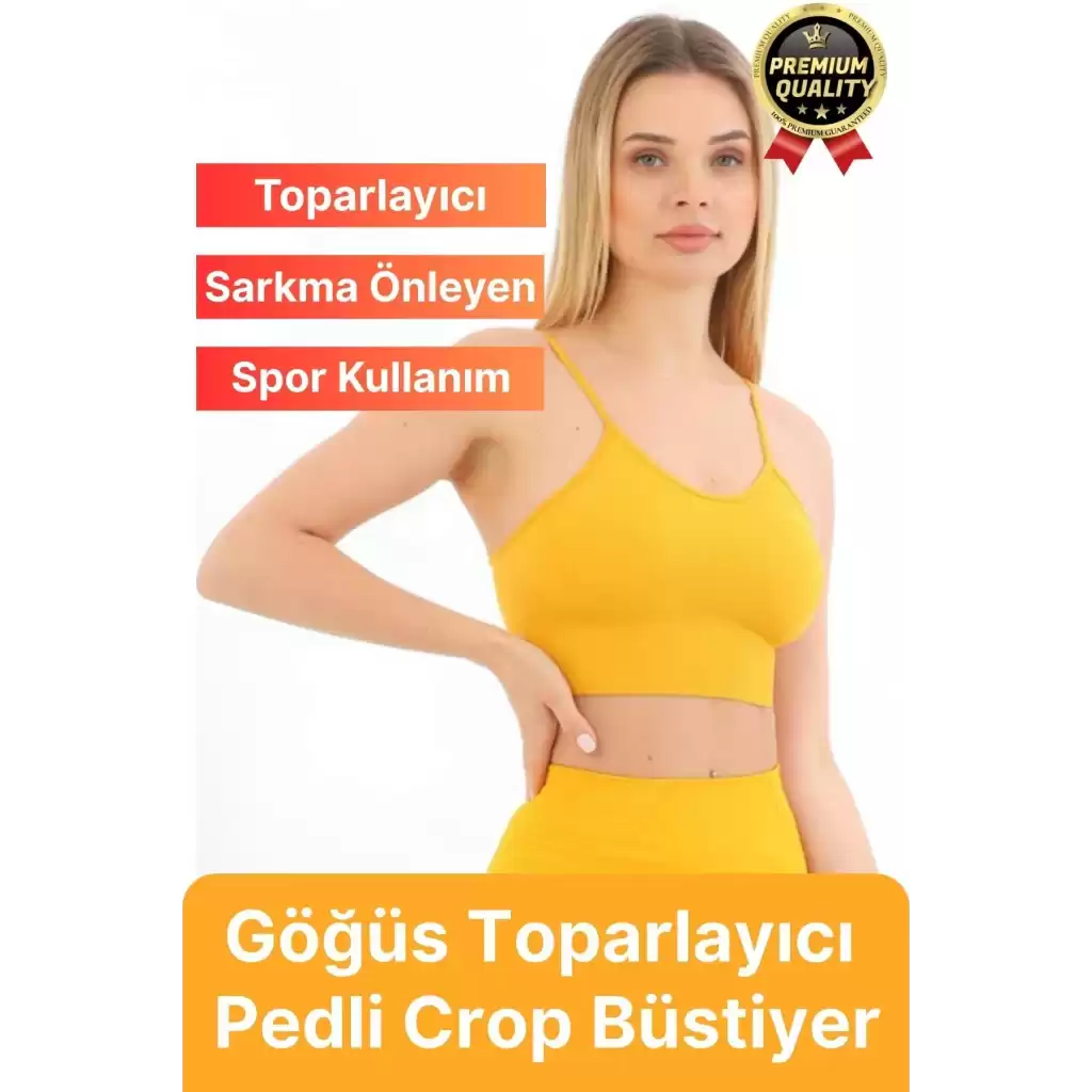 Göğüs Toparlayıcı Sarkma Önleyen Gündelik Spor Kullanım İnce İp Askılı Pedli Çizgili Crop Büstiyer