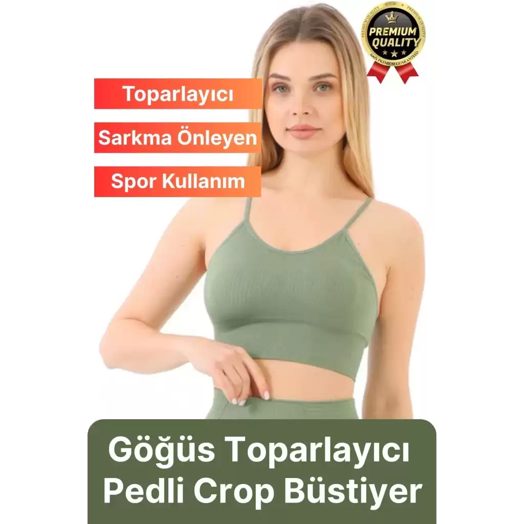 Göğüs Toparlayıcı Sarkma Önleyen Gündelik Spor Kullanım İnce İp Askılı Pedli Çizgili Crop Büstiyer